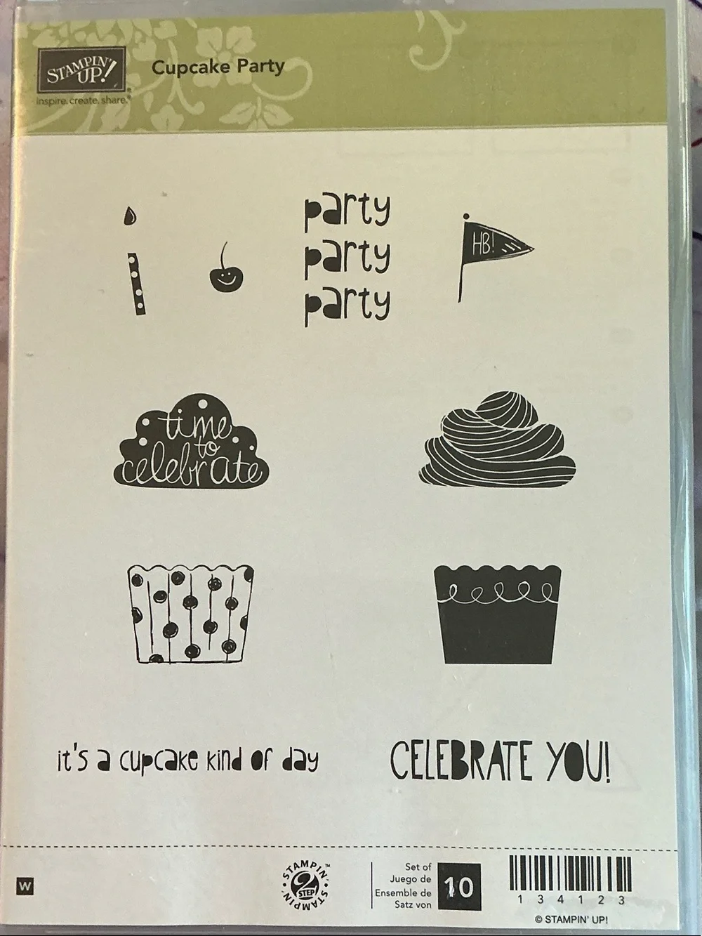 Stampin' Up! Cupcake Party Clear Stamp Set - Olive Green & Black Art